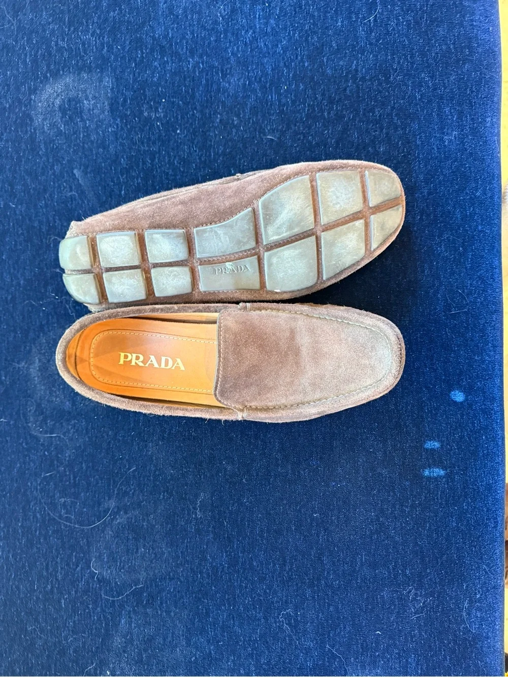 Prada Suede Slip-On Loafers in Taupe